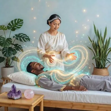 magnétisme moderne – praticien en soin énergétique avec biofield lumineux